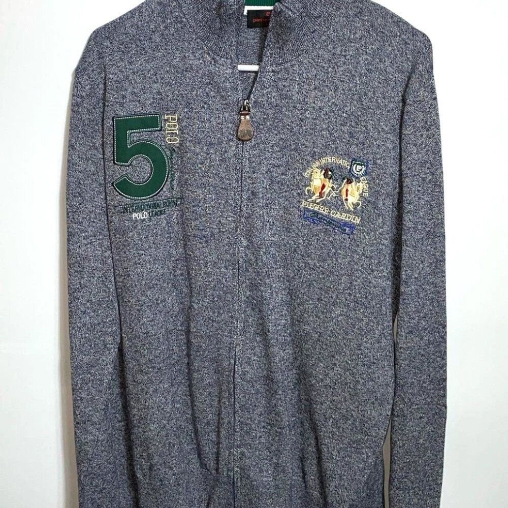 Pierre Cardin Gray Embroidered Long Sleeve Full-Zip Cardigan Light Jacket Sz L